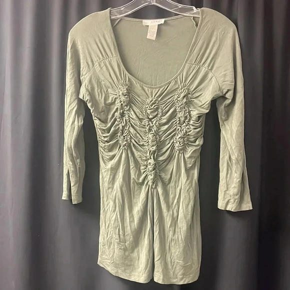 Olive Green Kenar Ruched Top S - Picture 1 of 4